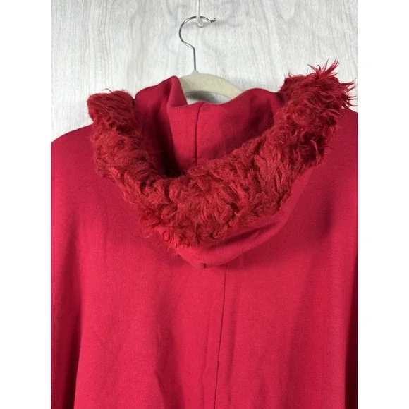 Polo Jeans Co Ralph Lauren Poncho Cape Red Fringe Hooded One Size Vintage Boho - Picture 5 of 8